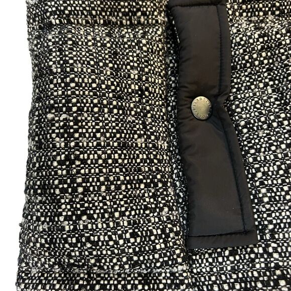 Talbots Down Filled Puffer Quilted Vest SMALL Black White Tweed Fabric Front - Picture 8 of 12